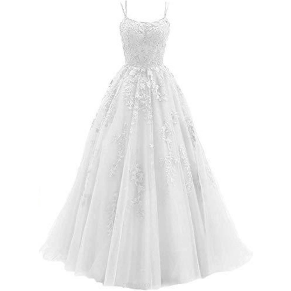 Amazon Comercio exterior espaguetis Correa baile vestido de noche largo tul encaje apliques vestido de fiesta de las mujeres image 10