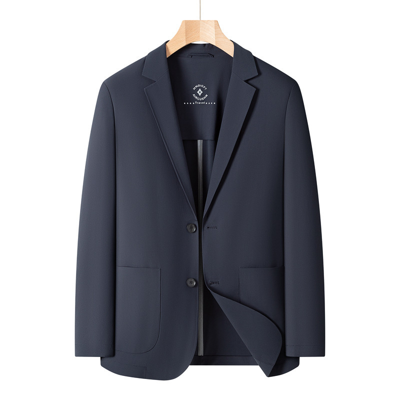 Summer High Elastic Ice Silk Seamless Pressure Adhesive Sunscreen Suit Men's Thin Small Suit Men's Jacket Light Business Single Suit