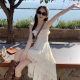 French White Sling dress Fairy Summer New Ambience Seaside Holiday Beach Irregular Princess Dress