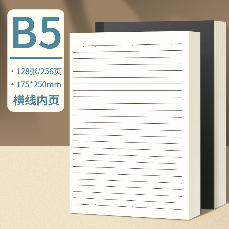 La parte posterior de la bolsa de la tarjeta negra portátil A5/B5 engrosada línea horizontal en blanco Este estudiante utiliza un libro de números de página grande retro simple