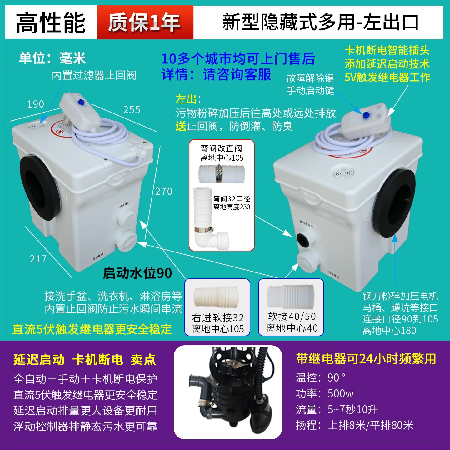 Sótano Licheng pulverizador de aluminio de litio inodoro eléctrico Fuyu cocina cuenca máquina de extracción de aguas residuales feliz elevación