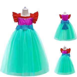 Frozen 2 mermaid princess ailier dress girls' clothing short sleeve dress Western style fluffy gauze dress