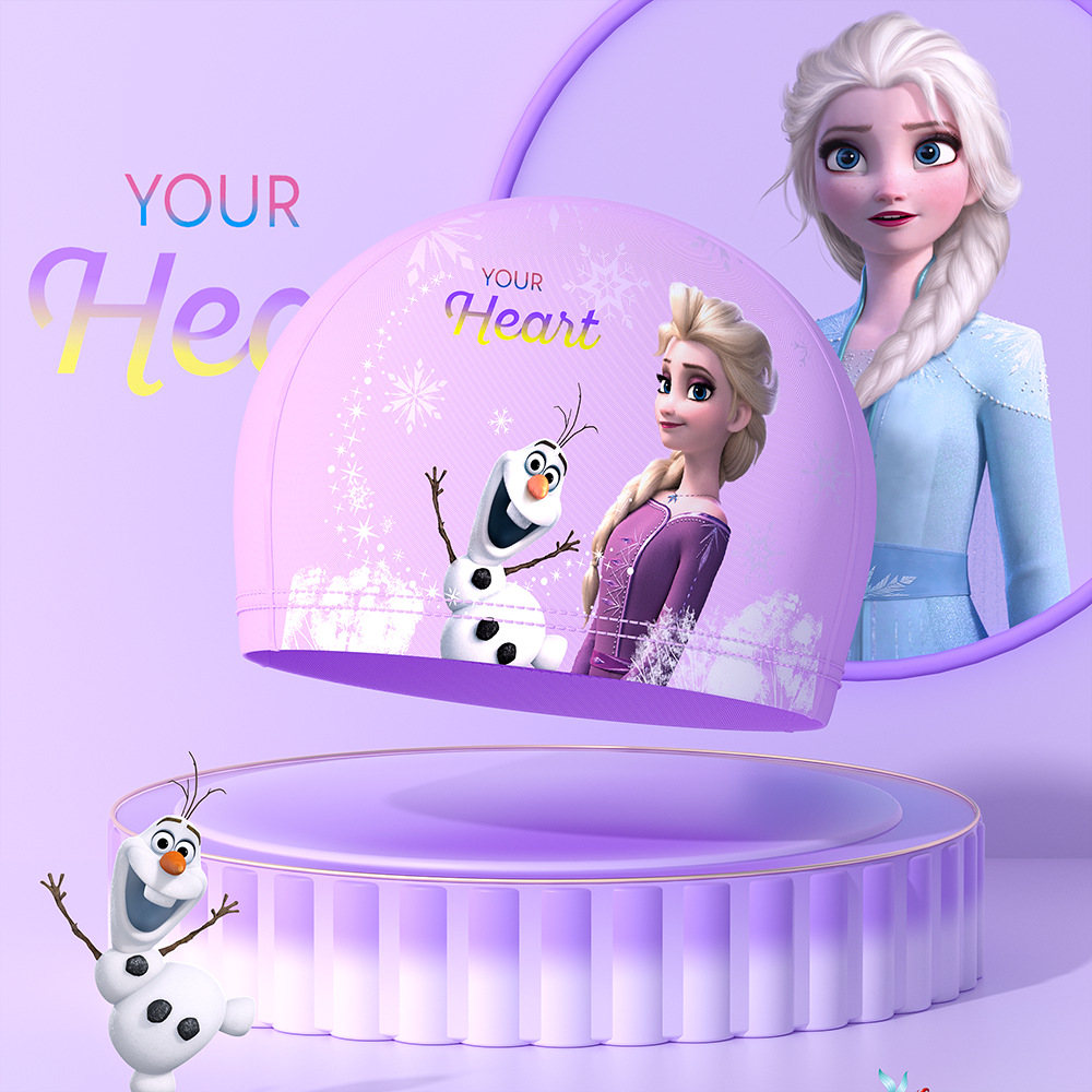 Gorro de natación para niños y niñas de Disney, tela cómoda que no aprieta la cabeza, nuevo estilo bonito para niñas con cabello largo, equipo de natación profesional.