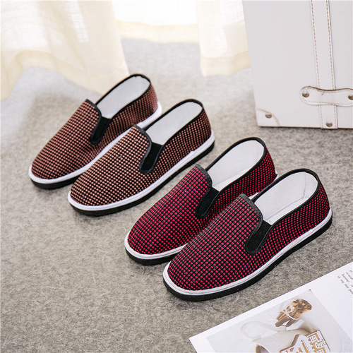 【Cowhide Sole】Spring and Autumn Women's Old Beijing Cotton Canvas Shoes Flat Casual Laced Slip-On Shoes