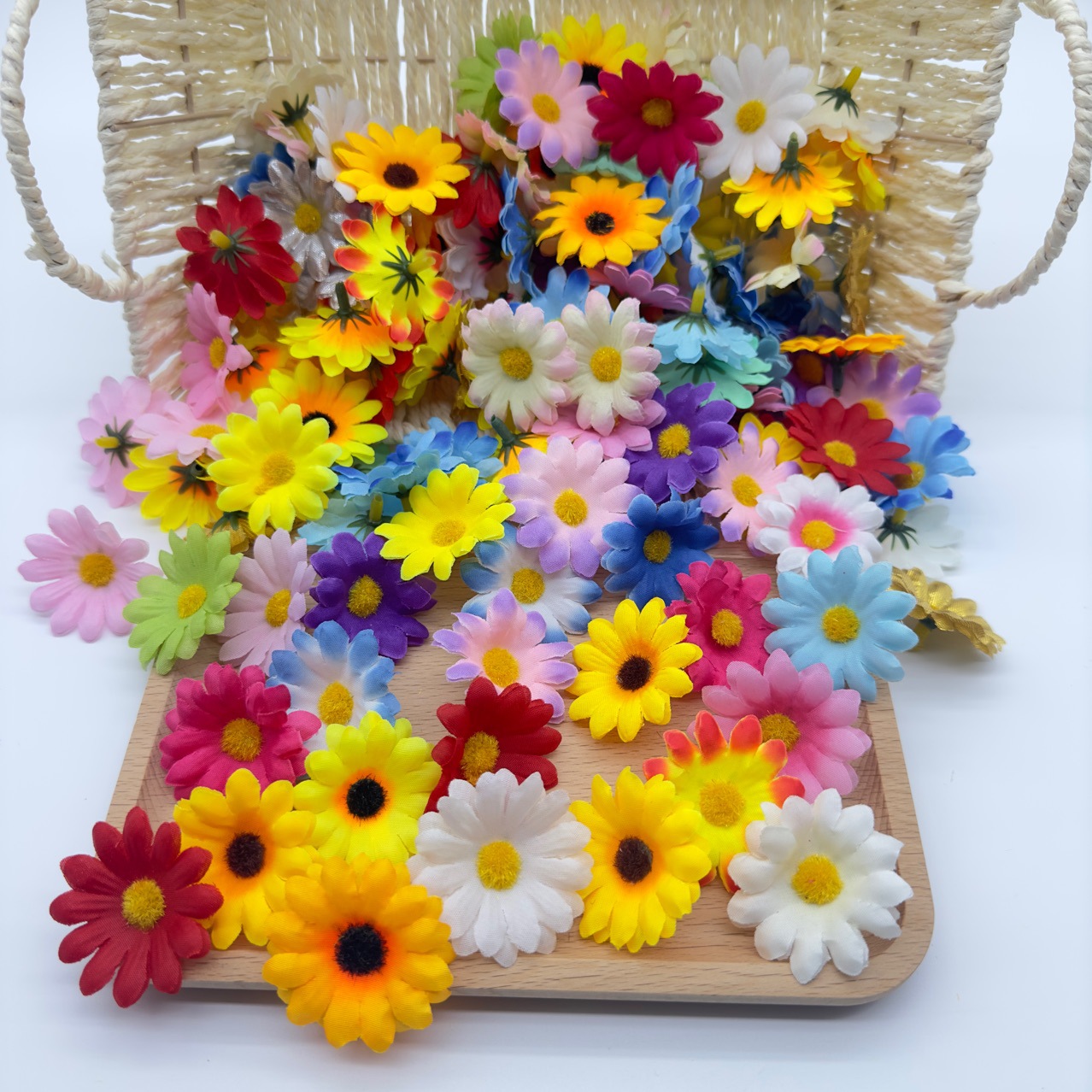 4cm Small Chrysanthemum Cross-Border Artificial Small Daisy Flower Head Silk Cloth Small Sunflower DIY Wreath Accessory Creative Floral Material