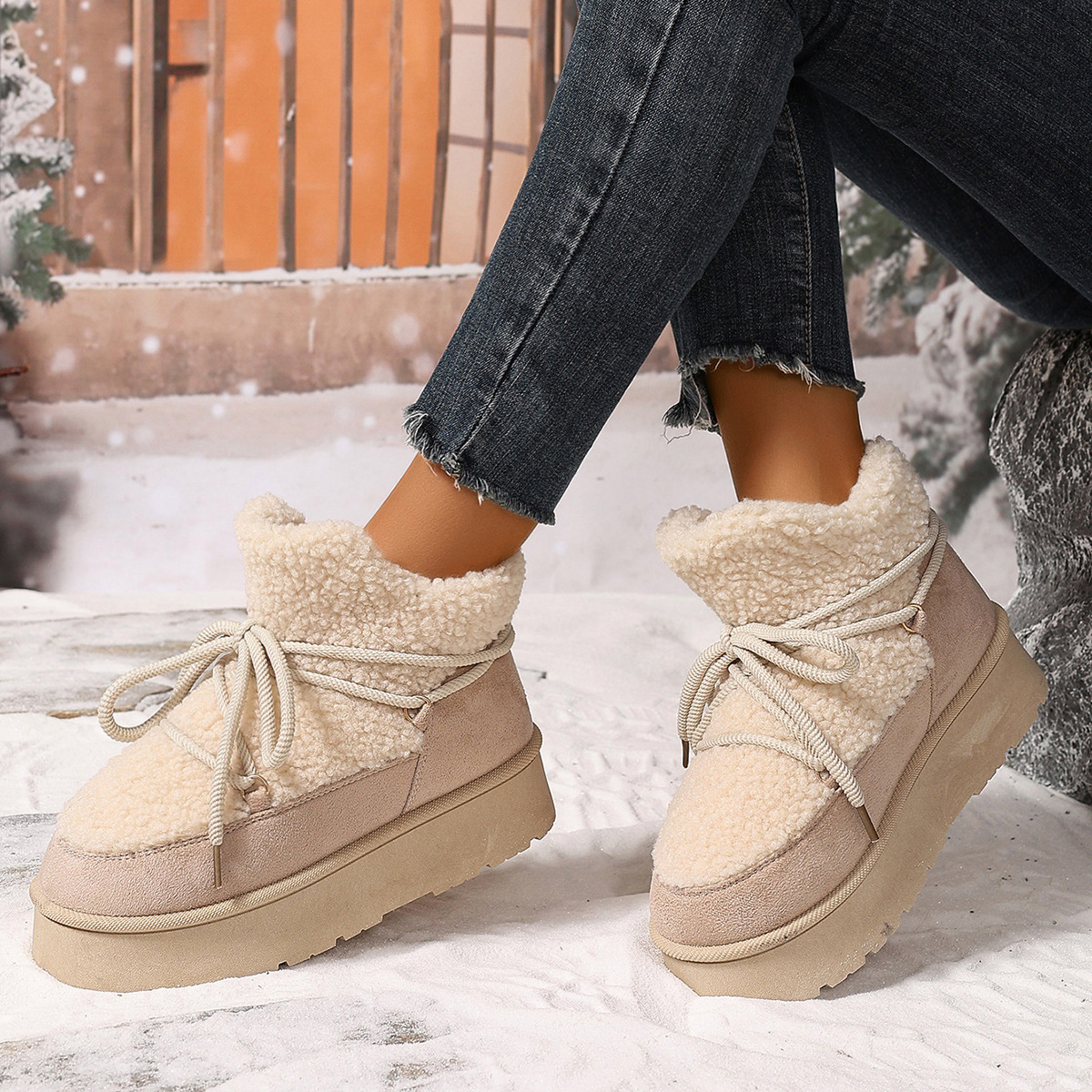 Autumn and winter new fashion cashmere thickened warm short tube slip-on elastic snow boots_voghion.com