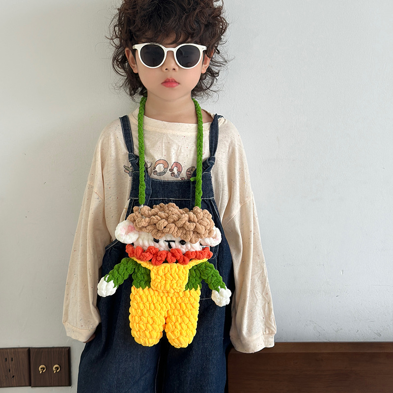 Divertido bolso de hombro para niños y niñas de dibujos animados, extraño y feo bolso de mensajero para bebés, nuevo bolso de muñeca para niños tejido de ganchillo