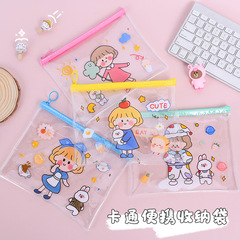 卡通女孩系列拉鏈文件袋  韓版多用途防水證件資料袋大容量收納袋