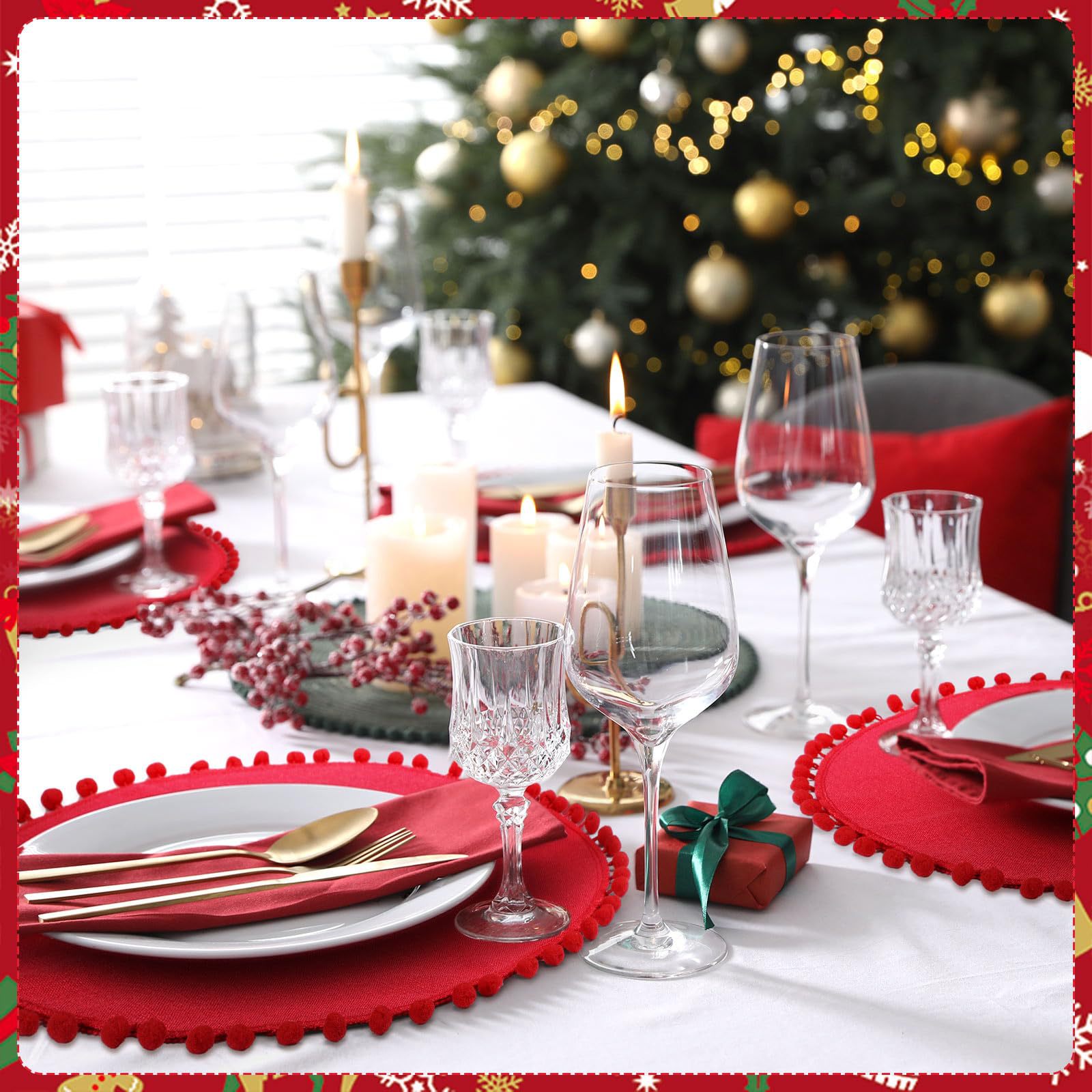 Navidad color transfronterizo mesa de comedor esteras de decoración de material yute esteras de comedor occidentales pueden ser redondas