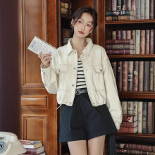2025春季新款美式明线装饰牛仔短外套女长袖单排扣小个子工装夹克