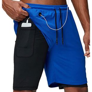 Men's Shorts Cross-border Summer Earphone Holds Mobile Phone Zipper Pocket Double-layer Shorts Casual Sports Fashion Men's Shorts