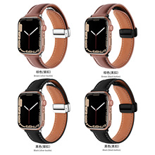 适用苹果手表apple watch折叠扣单色表带iWatch 49mm真皮单色表带