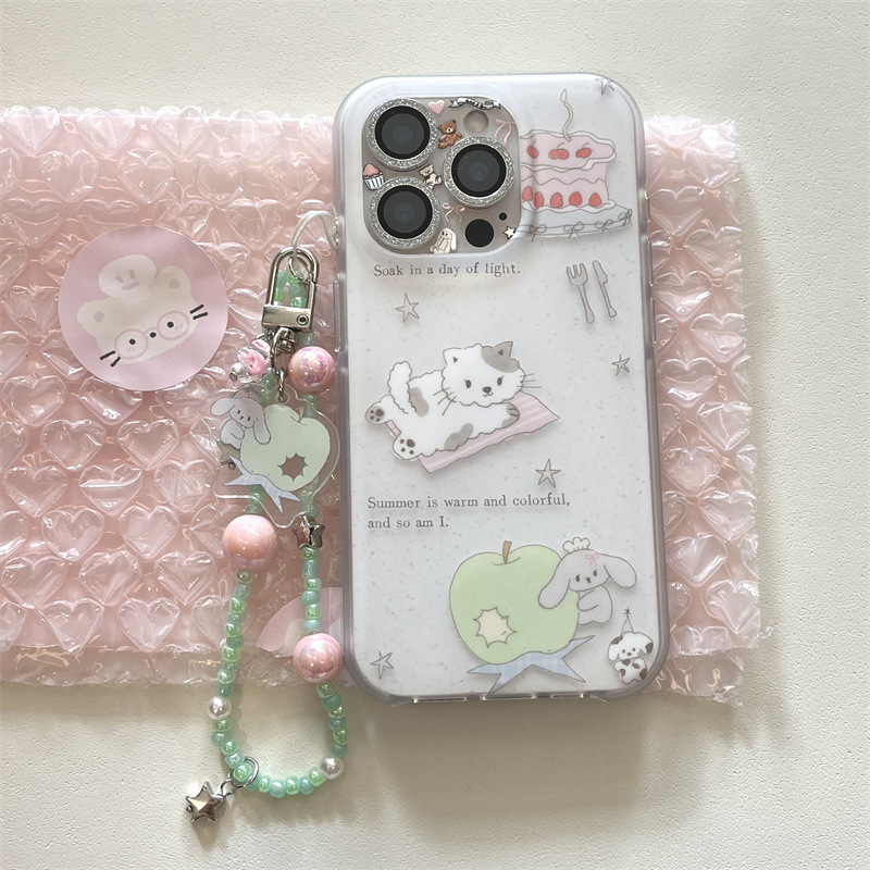 可爱草莓蛋糕兔子猫咪插画适用iPhone16苹果15ProMax/14/13手机壳|undefined