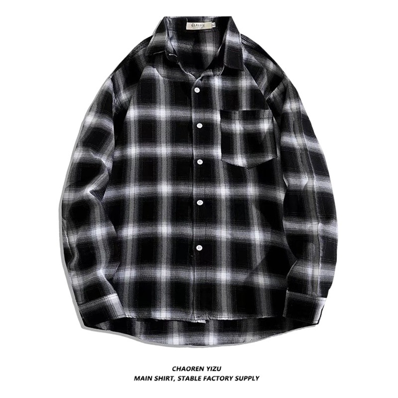 Entrega de una pieza camisa de manga larga para hombres Camisa a cuadros coreana Suministro de comercio exterior puesto abrigo moda juvenil