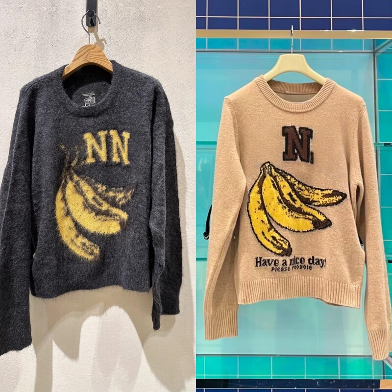 Real Wool 25 Autumn and Winter New Niche Classic Banana Mohair Alpaca Contrast Stripesd Blouse Sweater Top