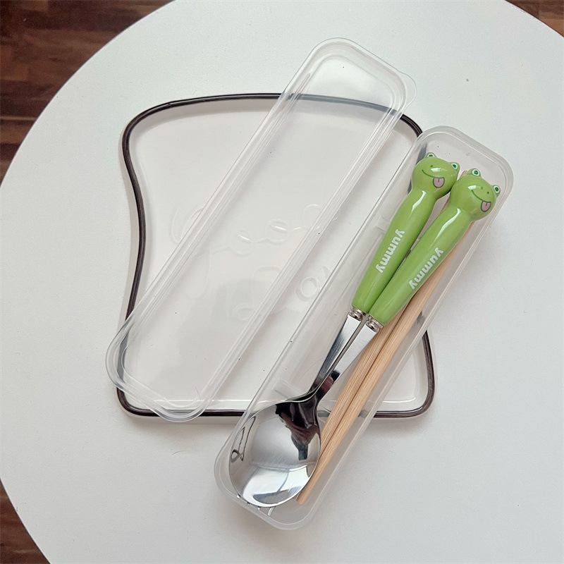 녹색 개구리 개구리 포크 젓가락 (투명 상자)