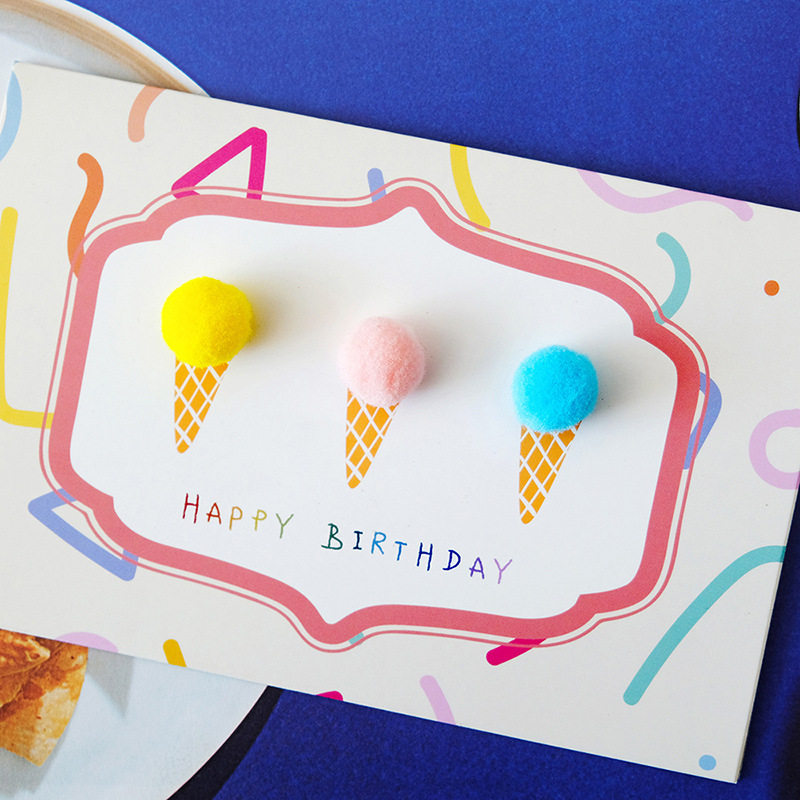 Creative Cross-border Greeting Card Handmade DIY Cute Cartoon Blessing Card Birthday Card Fuzzy Ball Birthday Card Birthday Greeting Card
