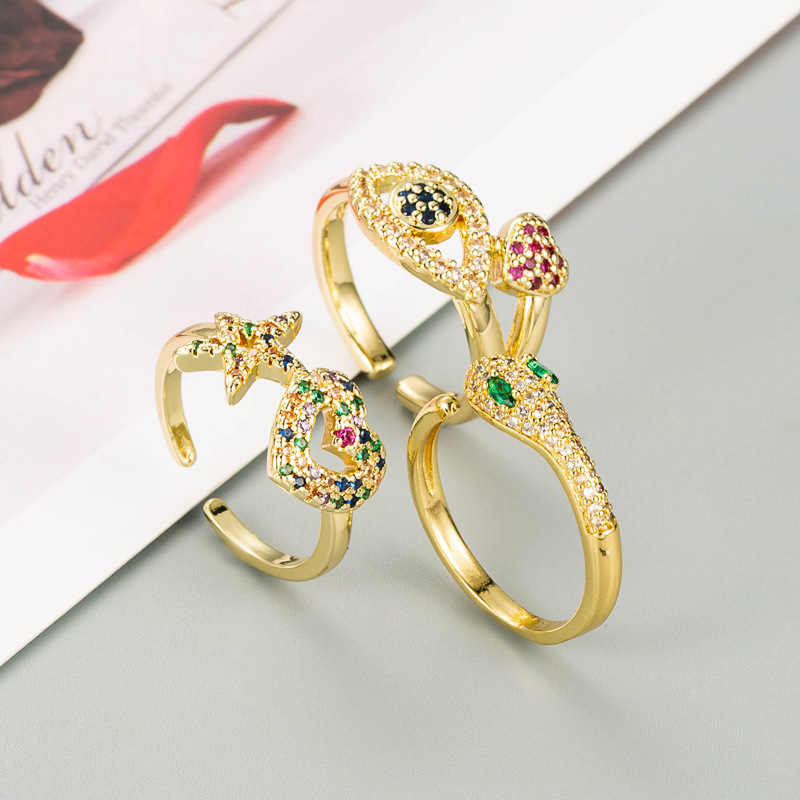 Fashion Copper Micro-inlaid Zircon Star Heart-shaped Ring display picture 3