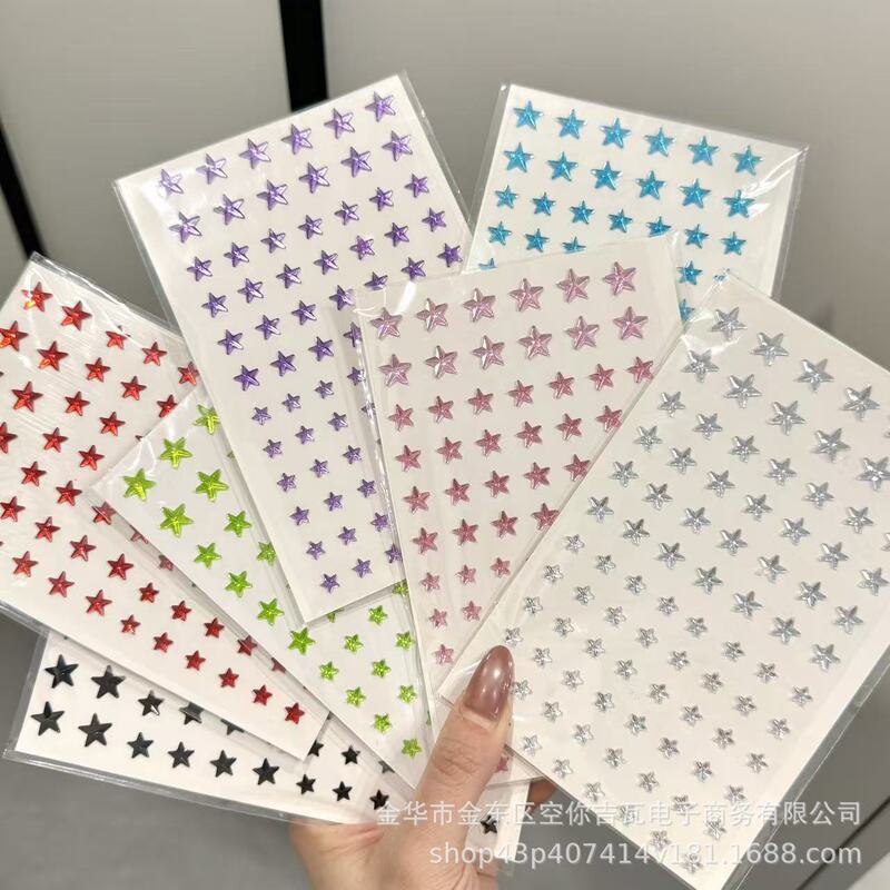 Silver Five-Pointed Star Decorative Stickers with Colorful Three-Dimensional Gems for Children's Stage Performance Makeup and Face Diamond Stickers Wholesale Silver Five-Pointed Star Decorative Stickers with Colorful Three-Dimensional Gems for Children's Stage Performance Makeup and Face Diamond Stickers Wholesale