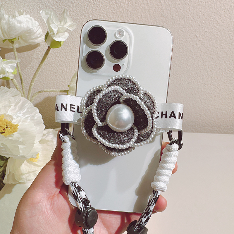 山茶花手机挂绳长款可调节斜挎可背挂链通用手机背夹手机链挂件