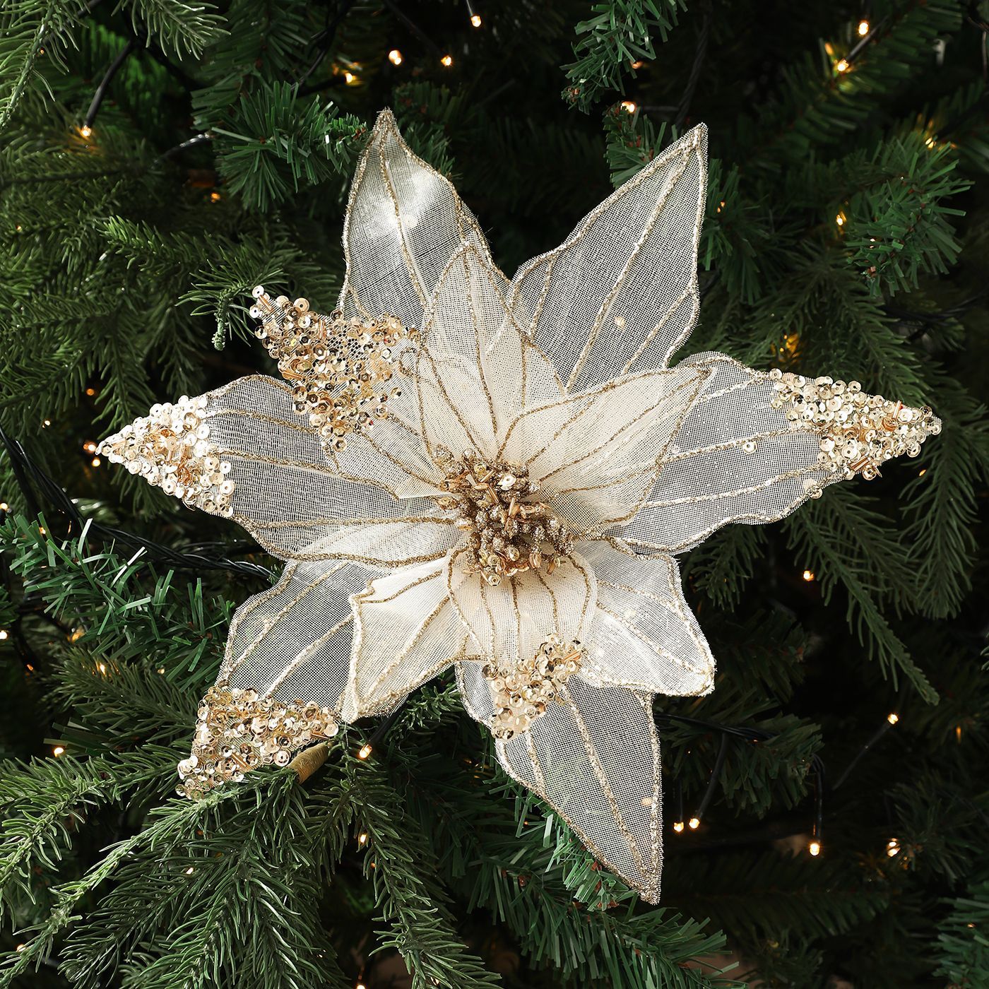Nuevas flores de Navidad decoraciones de Navidad árbol de Navidad de alta calidad polvo de oro de polvo de tela flor flor de malla de imitación flores
