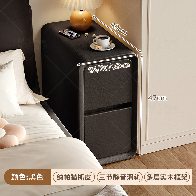 Mesita de noche extremadamente estrecha de estilo crema, lujo ligero, sensación de alta gama, dormitorio doméstico pequeño, gabinete de almacenamiento de madera maciza, gabinete de estilo caliente 2025