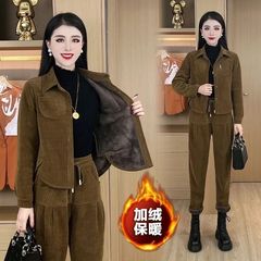 冬季加绒加厚套装女2025新款时尚洋气质宽松显瘦小个子休闲两件套