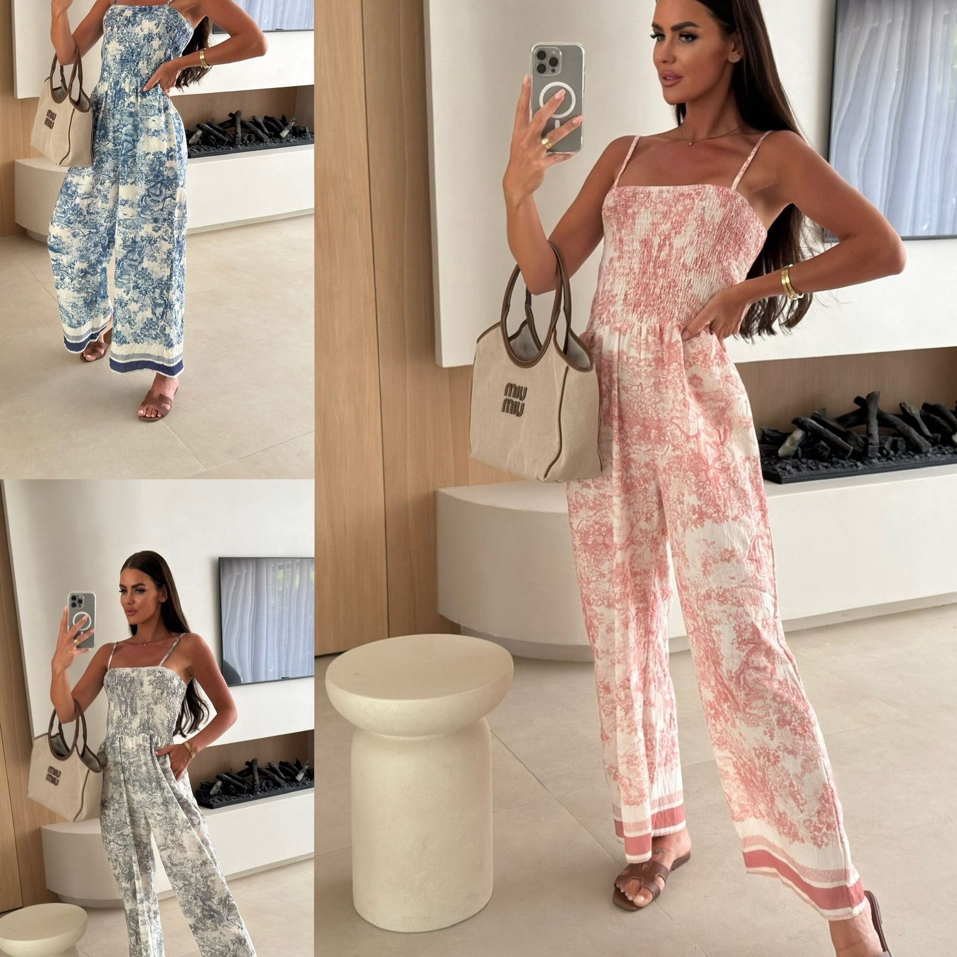 2025 Aliexpress Summer New Fashion Bohemian Style Tube Top and Suspender Holiday Jumpsuit