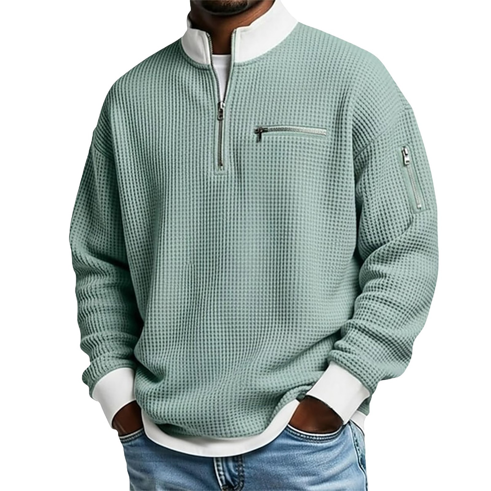 Cross-Border American Amazon Best-Selling High-Collar Color-Block Zip Hoodie Men's Sports Fashion Long Sleeve Casual Menswear