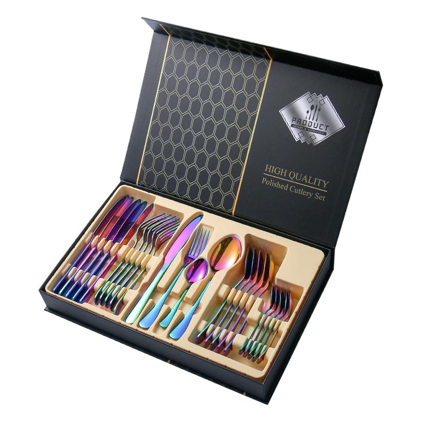 Juego de cubiertos de acero inoxidable 24 piezas con caja de regalo