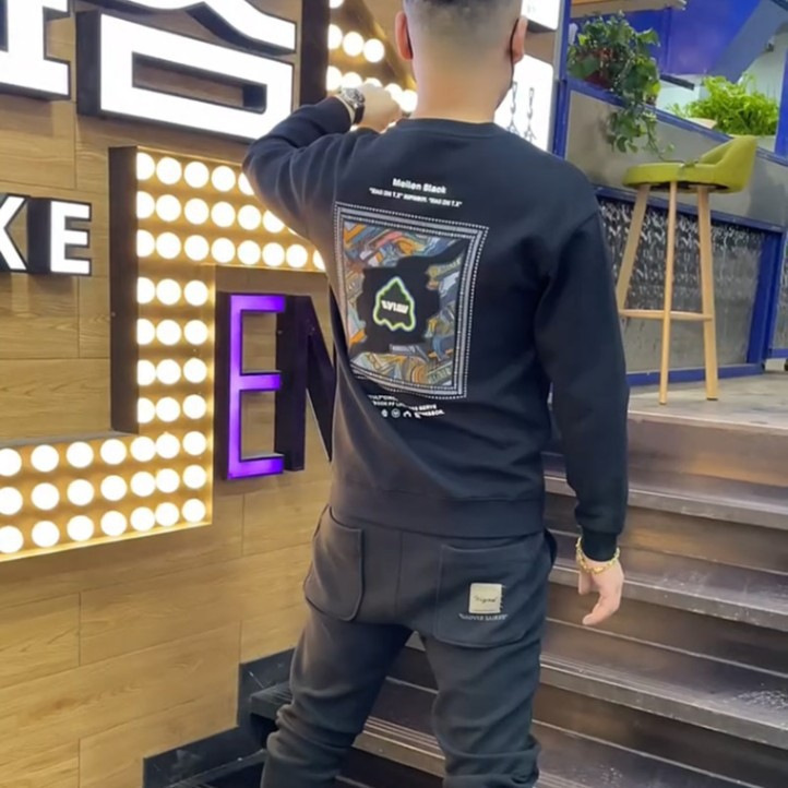 Trendy Brand Fashion Sense Super Beautiful fleece-lined Thickened Men's Red Sweat Vintage Round Neck Pullover Long Sleeve Base Top