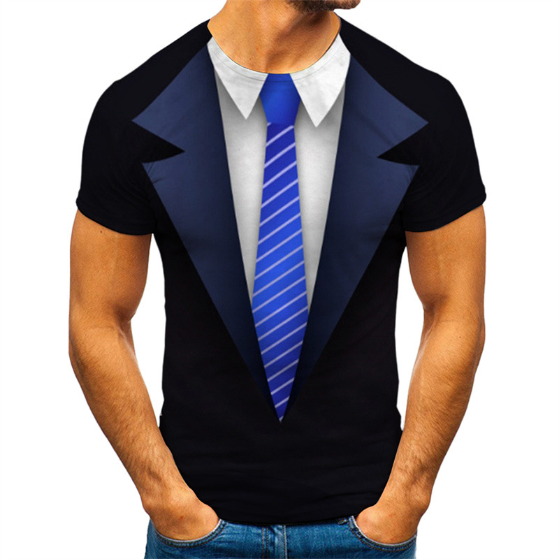 Camiseta de los hombres europeos y americanos traje de moda falso dos piezas 3D impresión de los hombres Slim Top Fuente de fábrica en stock al por mayor