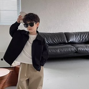 Korean Version 2025 New Summer Boys' Shirt Baby Handsome Long-Sleeved Shirt Woven Fabric Shirt Soft and Breathable