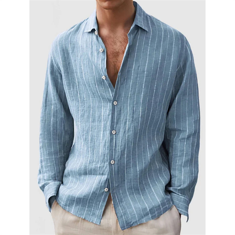 Long Sleeve Men's Shirt Striped Print