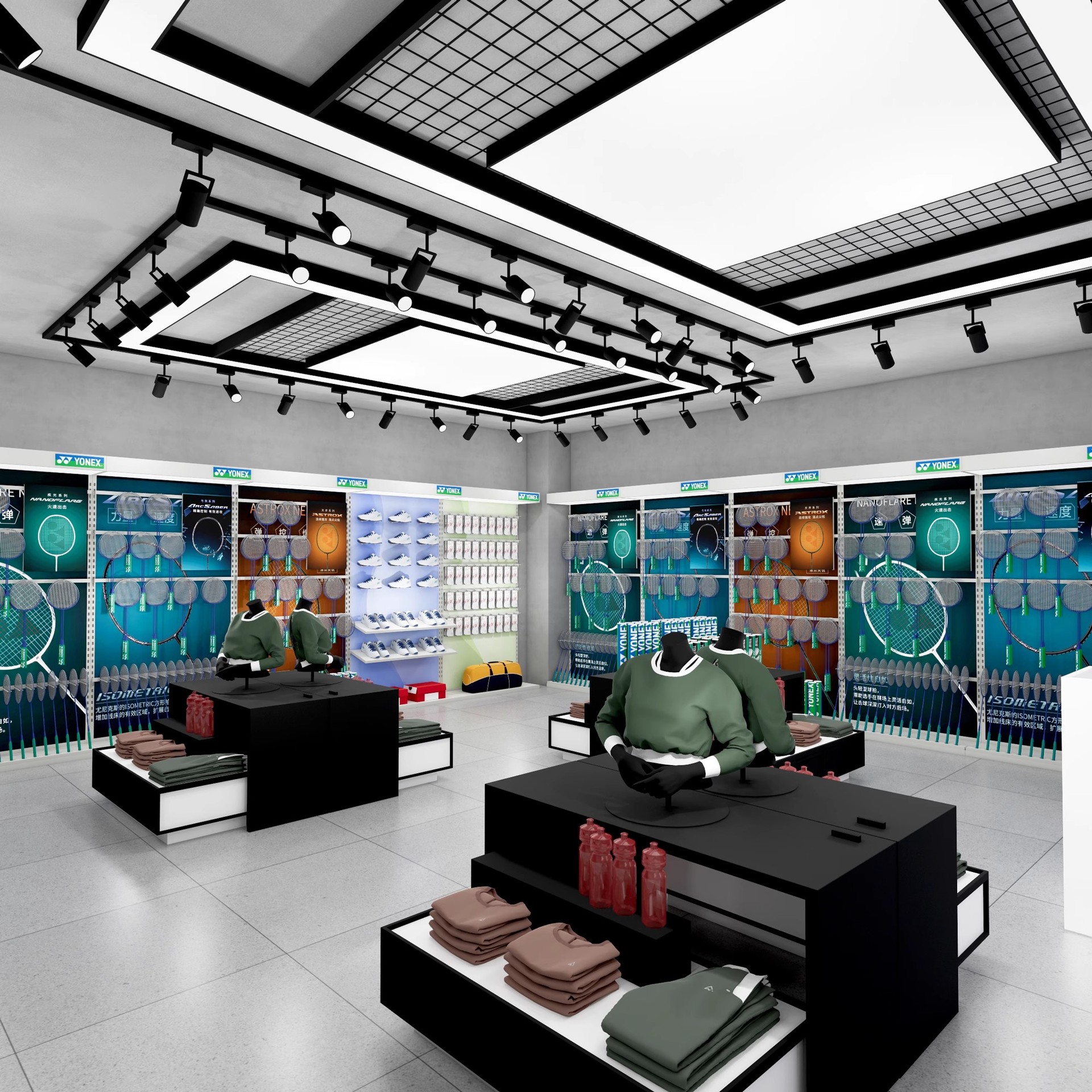 Rack de exhibición de artículos deportivos rack de exhibición de bádminton personalizado raqueta rack de isla rack de pared