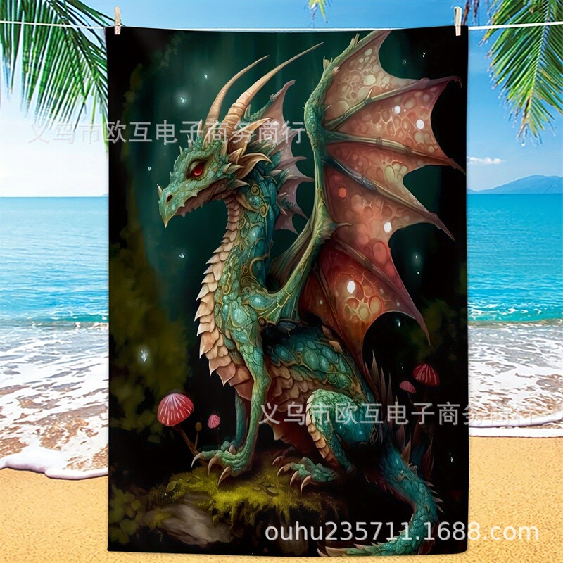 Tem dragon pattern beach towel, super absorbent and quick dry swimming towel, light and soft beach holiday supplies