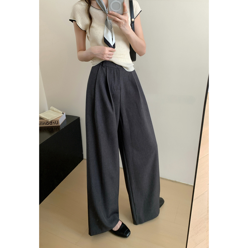 高级感简约纯色阔腿休闲裤女秋季2025新款宽松垂感高腰西装裤长裤|undefined