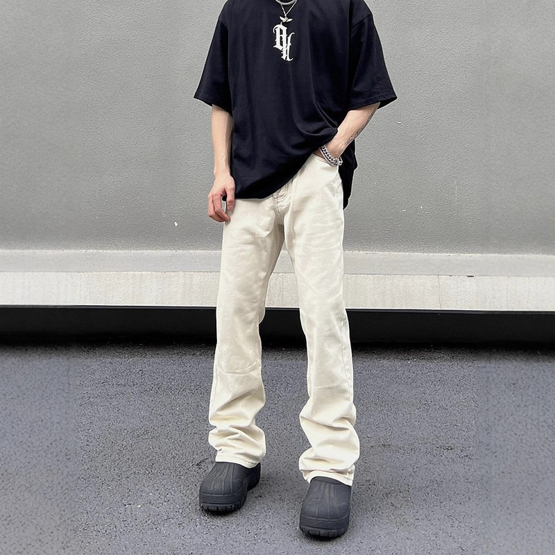American High Street Vibe Apricot Straight Jeans Men's Autumn and Winter Ins Trendy Cleanfit Slightly Flared Margiela Pants