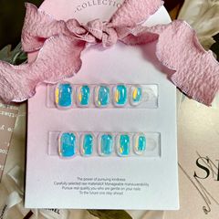 夏日小紅薯仙氣透明冰塊極光玻璃紙純手工可拆卸美甲穿戴甲貼