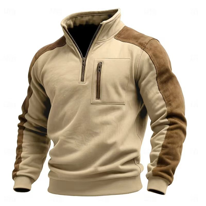 Foreign Trade Cross-Border Amazon Temu Men's Stand-Up Collar Pullover Zipper Sweatshirt Suede Stitching Contrasting Color Casual Sweatshirt Foreign Trade Cross-Border Amazon Temu Men's Stand-Up Collar Pullover Zipper Sweatshirt Suede Stitching Contrasting Color Casual Sweatshirt