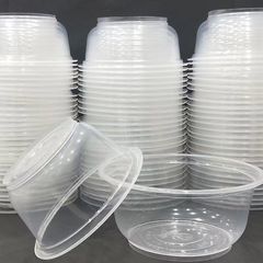 使い捨てボウル 500 ラウンドボウル蓋付きランチボックス氷粉末増粘家庭用プラスチックテイクアウト包装商業スープボウル全箱