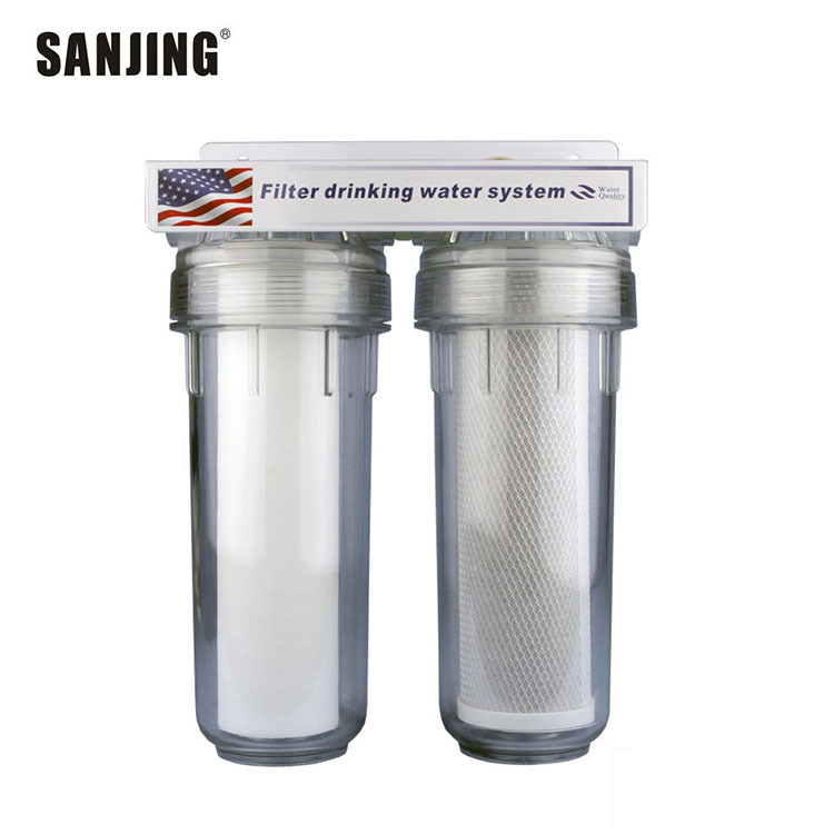 Filtro frontal transparente de doble etapa PP algodón carbón activado purificador primario PET alta permeabilidad a prueba de explosiones purificador de agua al por mayor