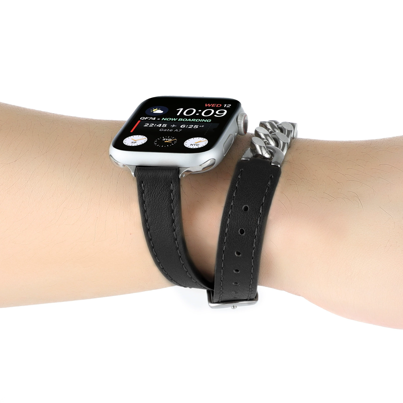 Ремешок для Apple Watch, цепочка из нержавеющей стали, 14 мм, подлинная кожа