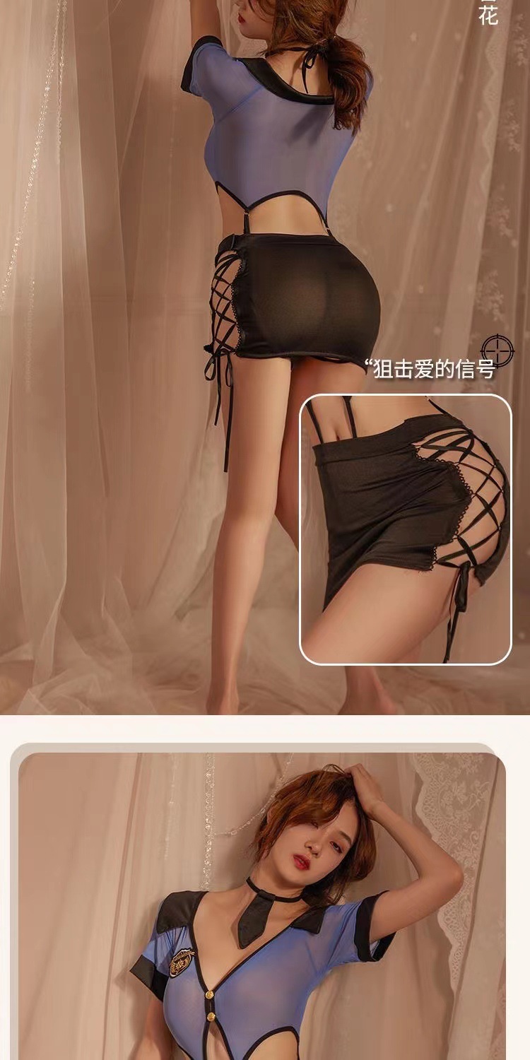 Police Secretary Cosplay Lingerie Set with Tie, Open-Crotch Bodysuit and Mini Hip Skirt — detail image 8