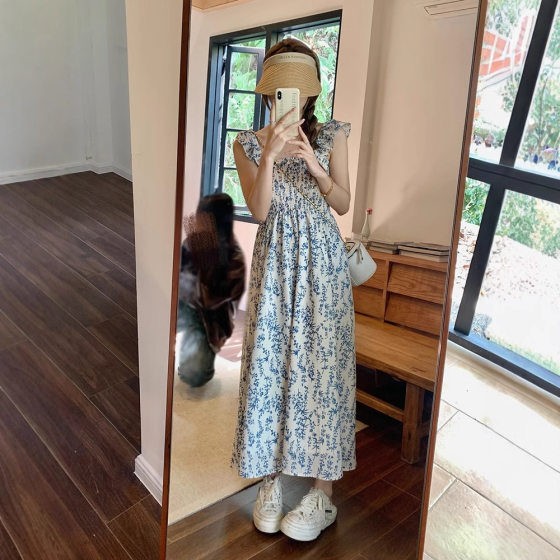 French Style Floral Strap Dress Women's 2025 New Early Spring Seaside Vacation Long Dress for Small suit