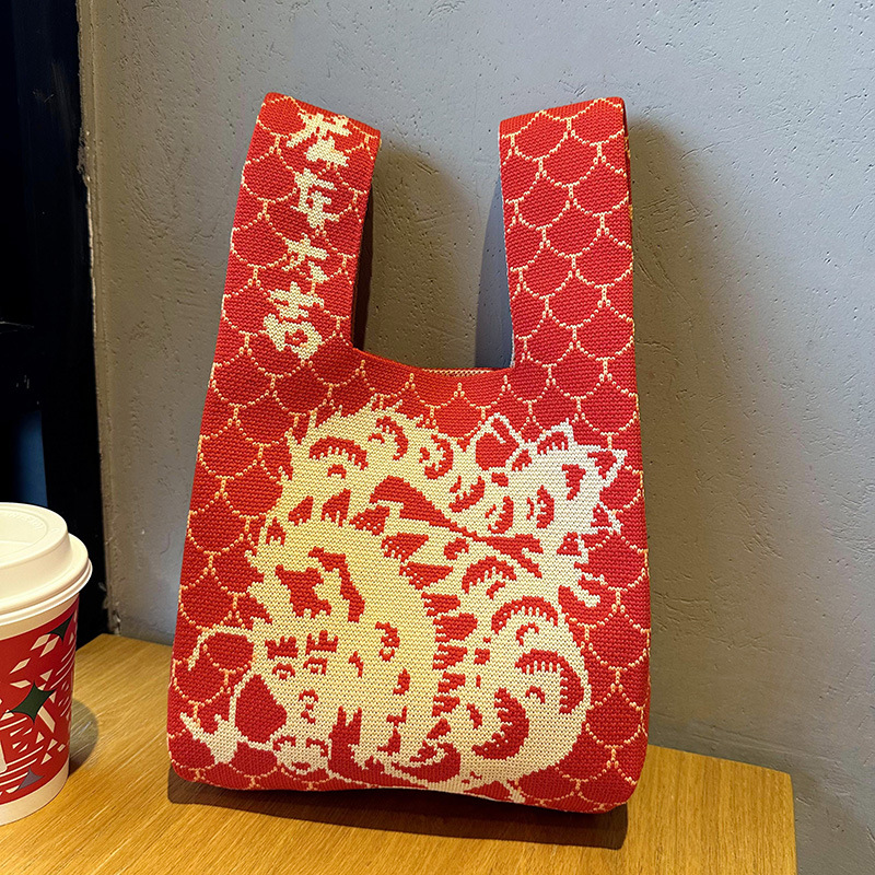 Bolsos Bolso cruzado para mujer Bolso de punto Bolso de regalo de empresa creativo y práctico Bolso de dulces de recuerdo festivo rojo de boda