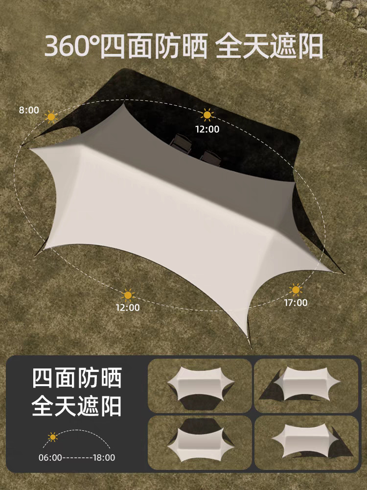 Customized Quick-Open Six-Sided Butterfly-Shaped Canopy Tent with Blackout Vinyl for Sun and Rain Protection for Outdoor Travel and Camping
