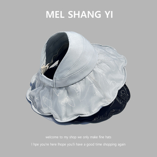 Empty Top Fisherman Hat Women's Summer New Foldable Big Brim Bike Sunscreen Hat Without Turning Pony Tail Sunshade Hat