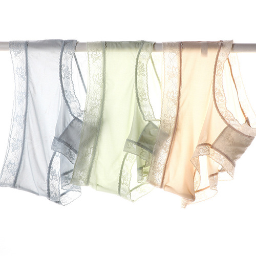 Women's ice silk mask panties, lace trim, thin, traceless, breathable mesh, non-sensitive, quick-drying, pure cotton crotch briefs