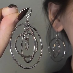 复古欧美夸张多层锤纹耳钩冷淡风时尚耳环女圆脸显瘦小众独特耳饰